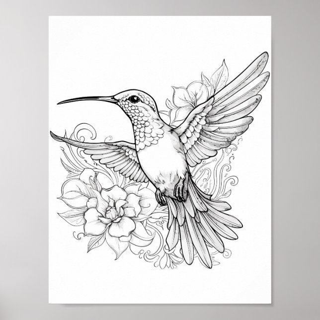 Poster Coloration adulte de colibri (Devant)