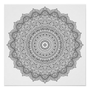 Poster Coloration adulte de mandala floral géométrique