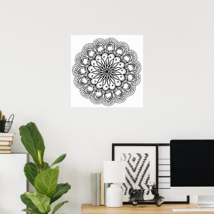 Poster Coloration adulte de mandala tiré par la main
