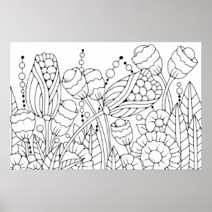 Poster Coloration adulte Fleurs stylisées 3
