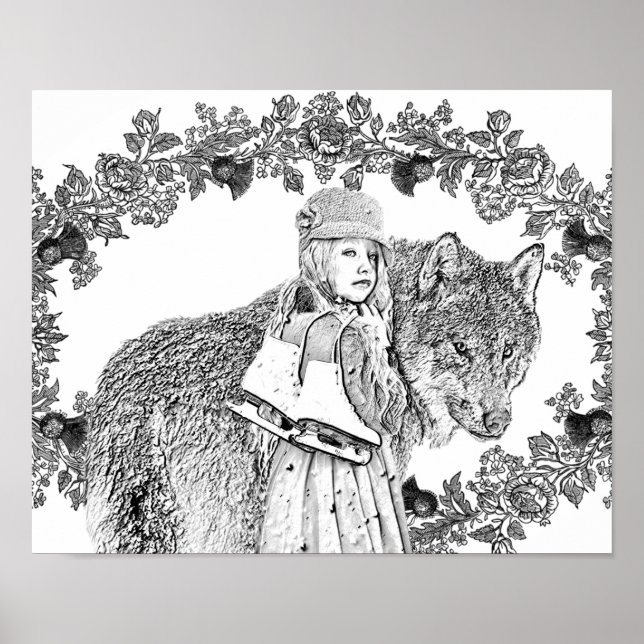 Poster Coloration Niveaux de gris Petit Rouge Riding Hood (Devant)