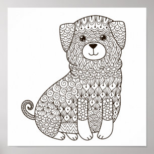 Poster Coloration Page Cute Puppy