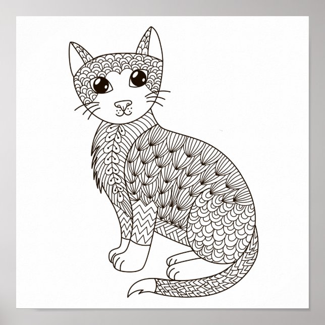 Poster Coloration Page Sitting Chat (Devant)