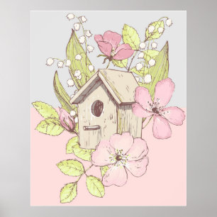 Poster Colorbloc Floral Birdhouse