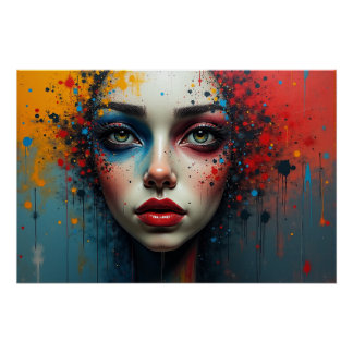 Poster Colorburst Muse - Vibrant Portrait Abstrait d'un W