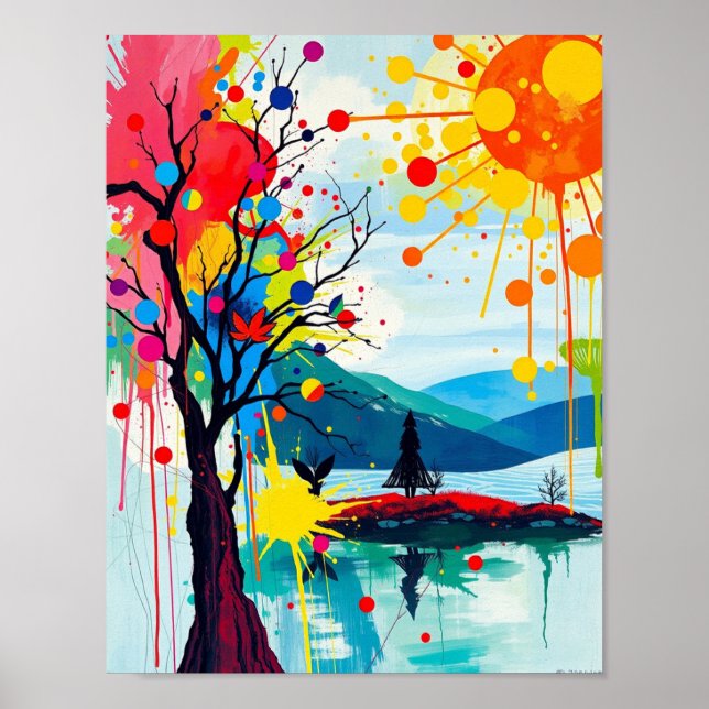 Poster coloré Abstrait d'un arbre (Devant)
