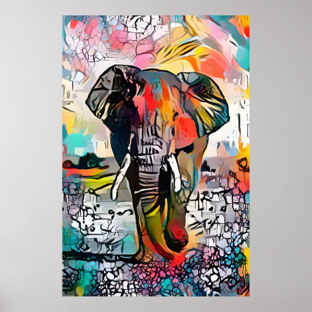 Poster coloré Abstrait Elephant (Devant)