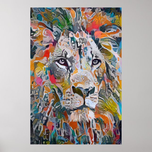 Poster coloré Abstrait Lion (Devant)
