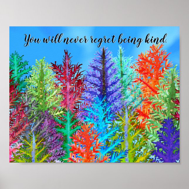 Poster Coloré Aquarelle Pine Arbres (Devant)