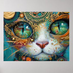 Poster Coloré brillant Psychédélique Chat visage Imprimer
