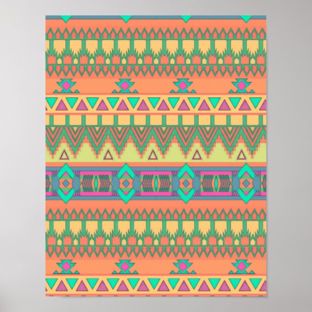 Poster Coloré Chevron Zig Zag Tribal Aztec Ikat Motif (Devant)