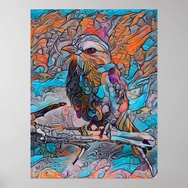 Poster coloré d'oiseaux Abstraits (Devant)