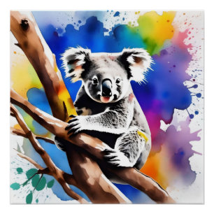Poster Coloré Koala Bear Aquarelle Splash,