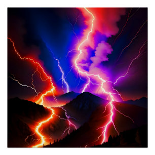 Poster Coloré Lightning Mountain One