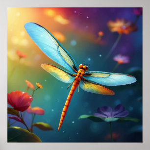 Poster *~* Coloré Lotus Pond Dragonfly Blue