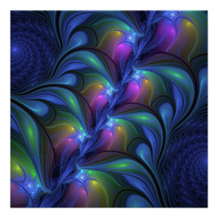 Poster Coloré Lumineux Abstrait Bleu rose Vert Fractal