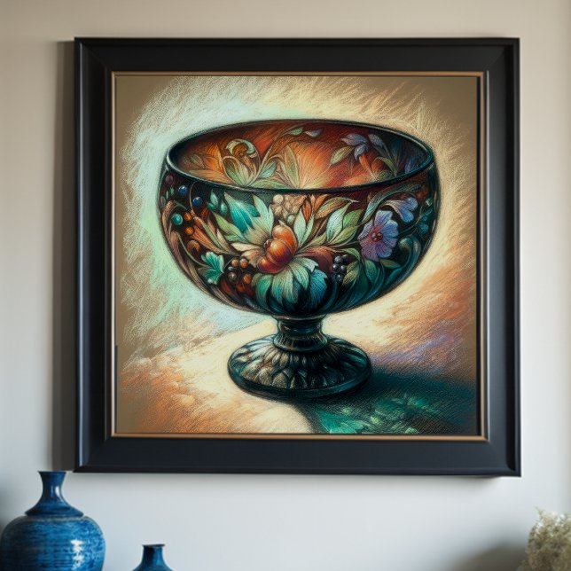 Poster Coloré Pastel Dessin Antique Art Verre Bowl (Créateur téléchargé)