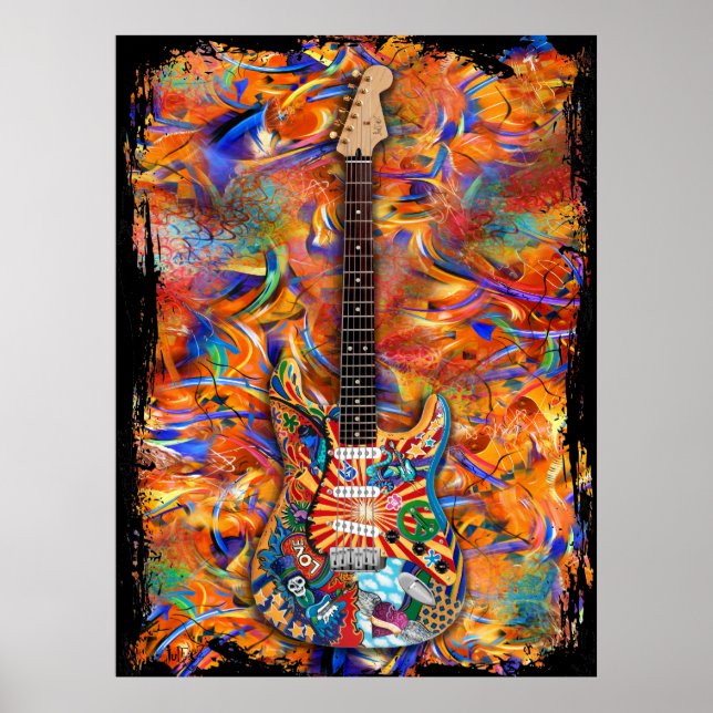 Poster coloré personnalisé Peinture Strat Guitare  (Devant)