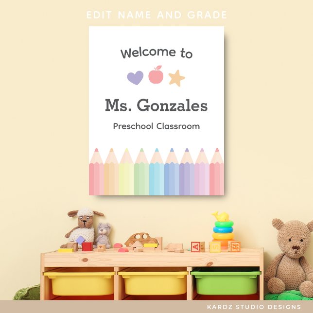 Poster Coloré personnalisé Retour à l'école Accueil (Personalize and choose size before checkout.)