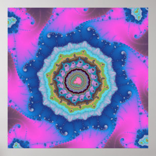 Poster Coloré rose et bleu fractal