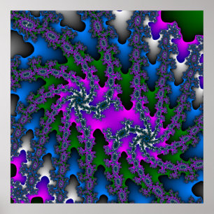 Poster Coloré rose, vert et bleu fractal