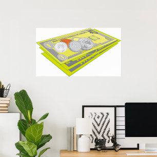 Poster Colorée argent américain espèces et pièces