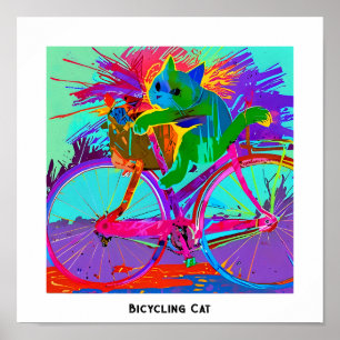 Poster Colorée Pop Art Editable Chat comique sur vélo