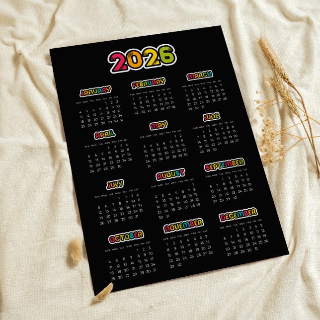 Poster Colorful 2025 Calendrier noir (Créateur téléchargé)