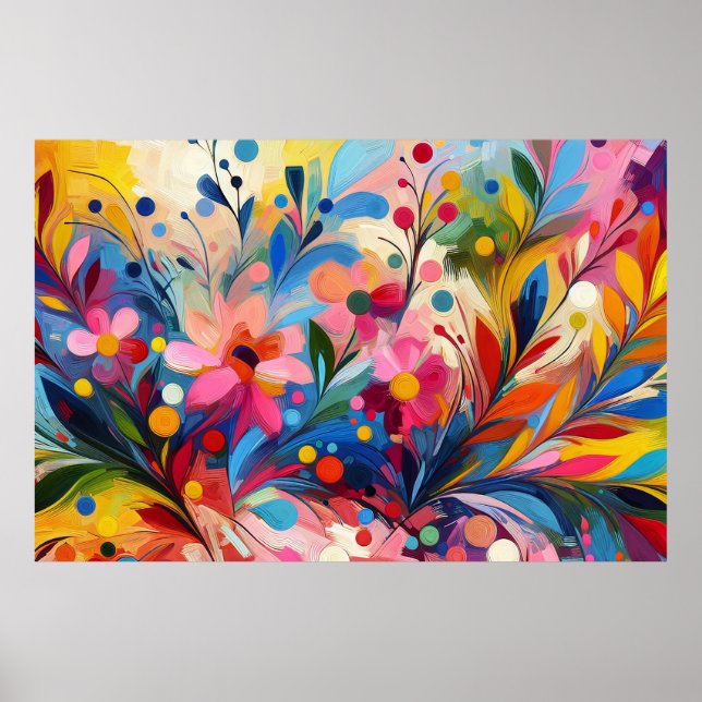 Poster Colorful Abstract Flowers Vibrant Explosion Art Ch (Devant)