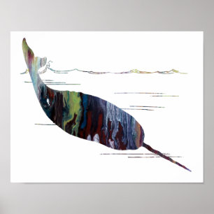 Poster Colorful abstract narwhal silhouette