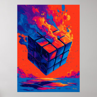 Poster Colorful Abstract Puzzle Cube Wall Art