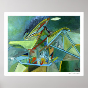 Poster Colorful Abstract Trendy Green Grey Surreal Biker