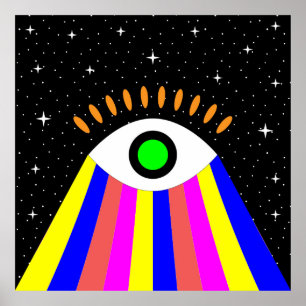 Poster Colorful all seeing eye flat design with stars and