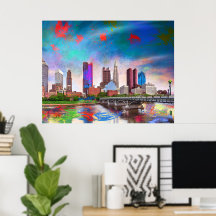 Colorful Columbus Ohio Skyline Art Abstrait
