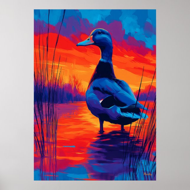 Poster Colorful Expressionist Duck Sunset Wall Art (Devant)