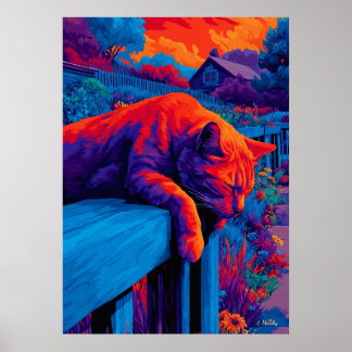 Poster Colorful Expressionist Garden Cat Wall Art