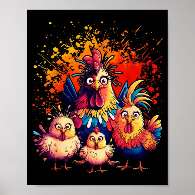 Poster Colorful Funny Chicken Art  (Devant)