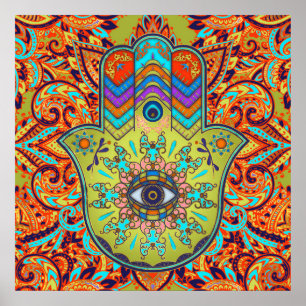 Poster Colorful  Hamsa Hand -  Hand of Fatima