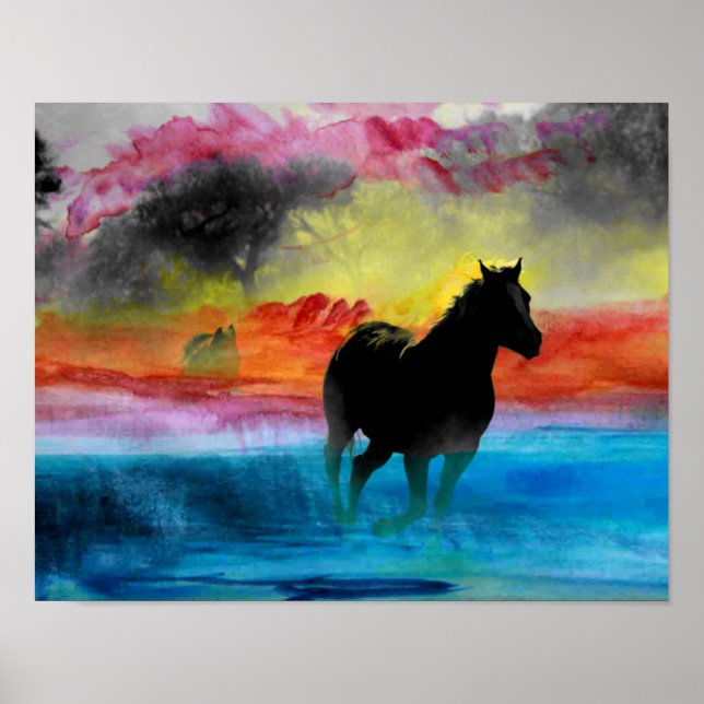 Poster Colorful Horse Runin Water (Devant)