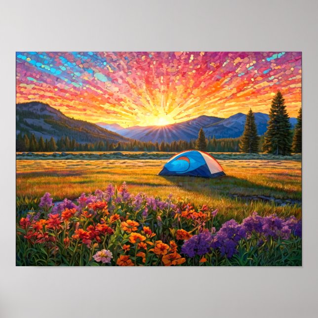 Poster Colorful Meadow Flowers Camping Tent Art (Devant)