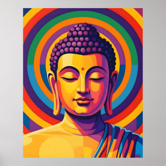Poster Colorful Modern Art | Meditating Buddha Portrait