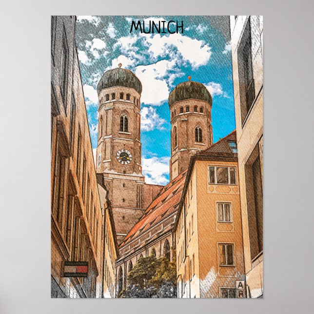 Poster Colorful Munich Germany Frauenkirche (Devant)