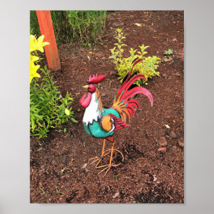 Poster Colorful Rooster in the Garden
