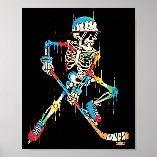 Poster Colorful Skeleton Hockey Ice Cream Drip Player  (Devant)