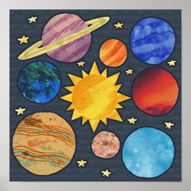 Poster Colorful Solar System (Devant)