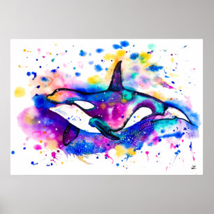 Poster Colorful Watercolor Orca 