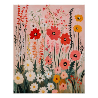 Poster Colorful wildflowers field painting
