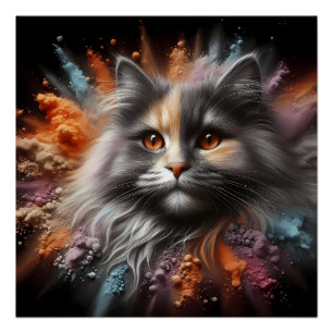 Poster Coloris Abstrait Feline Art Long-Haired Chat