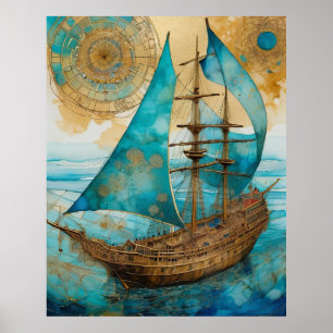 Poster Coloris De Navires Bleus