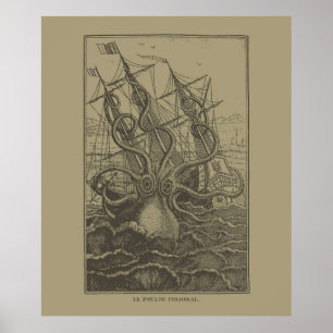 Poster Colossal Octopus Kraken Attaque Monstre De Mer De 